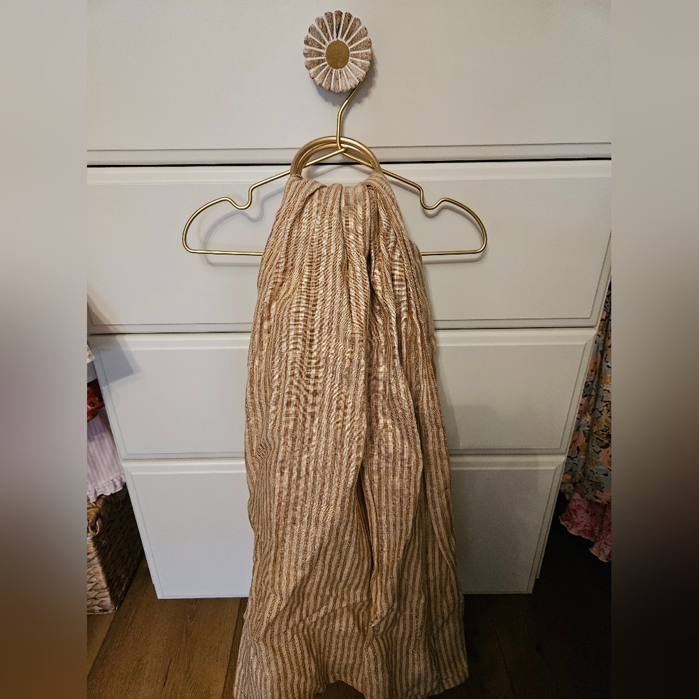 WildBird Linen Tan/khaki Striped Wrap With Rose Gold Rings NWOT